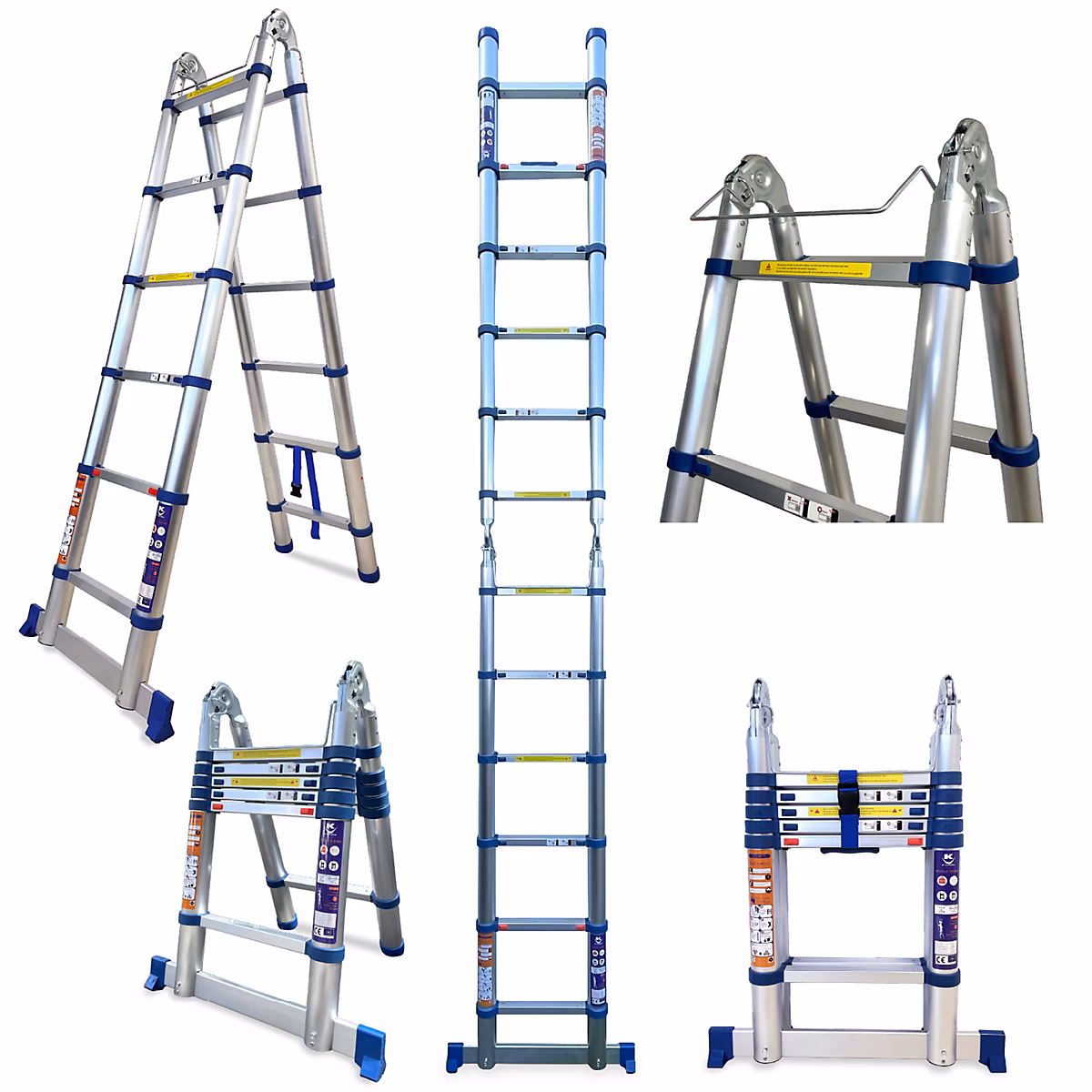 Echelle Télescopique Double Plan 3 – 8M, Echelle Pliante 2 en 1, Fabriquée en Aluminium, Qualité Pro, Certification 150 kg, EN131
