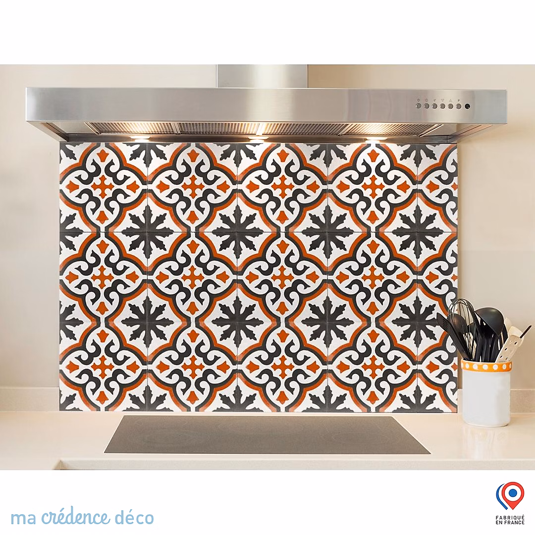 Crédence cuisine fond de hotte Carrelage classique rouge | Verre trempé – L 60 cm x H 45 cm – MaCrédenceDéco
