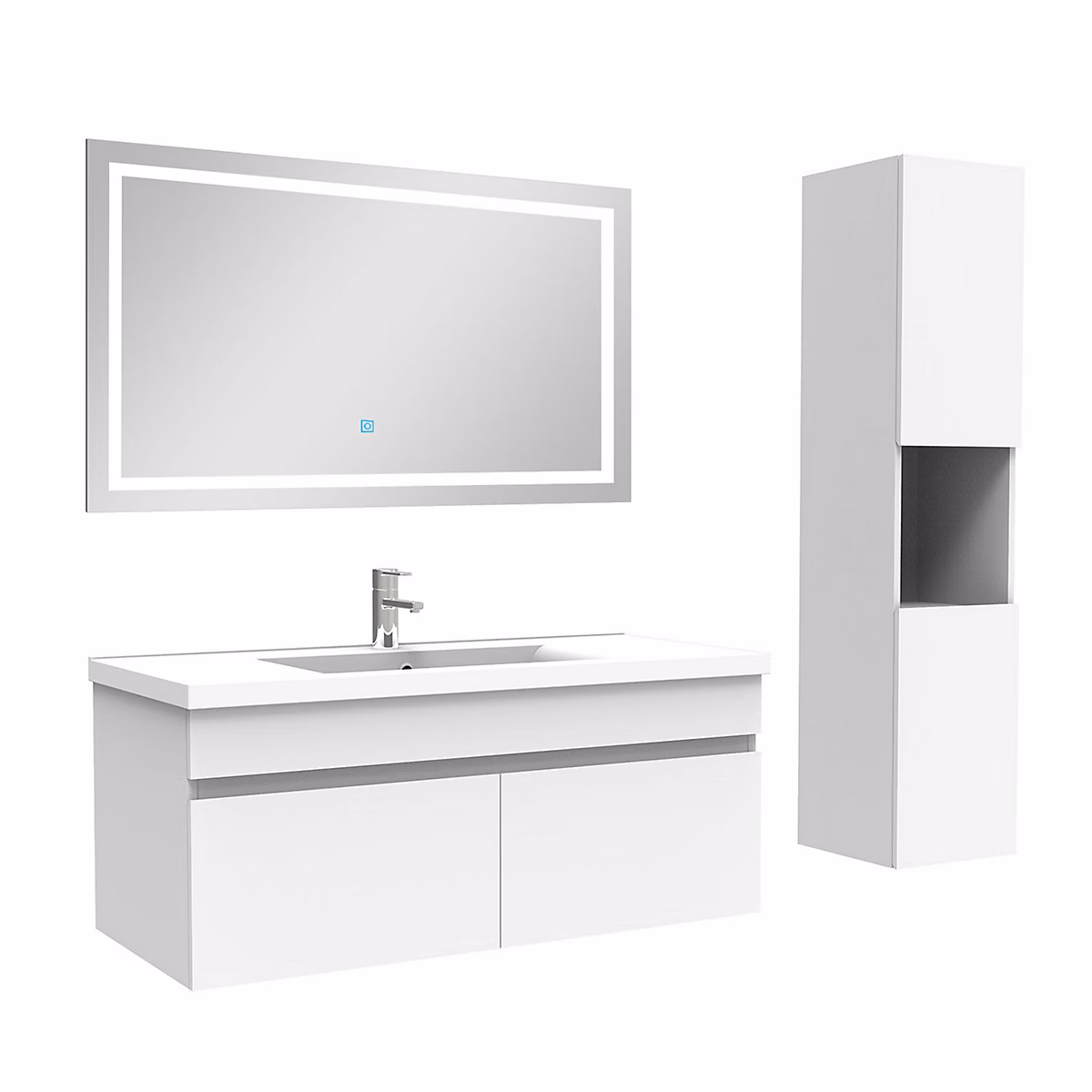 Ensemble meuble de salle de bains – Ensemble meuble salle de bain + vasque + miroir lumineux + colonne 100cm Blanc