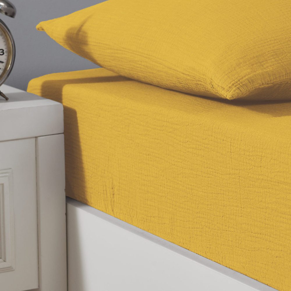Drap housse en gaze de coton bonnet 30 cm Miel 80 × 200 cm LOFT