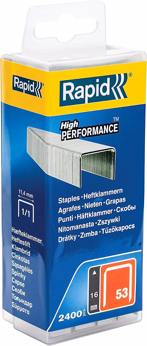 Agrafes fil plat galvanisé 53/16 16 mm – 2400 pcs, boîte polypropylène, RAPID-ISABERG 5000202