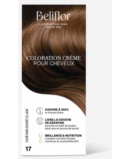 Beliflor Coloration Crème pour Cheveux 17 Châtain Doré Clair