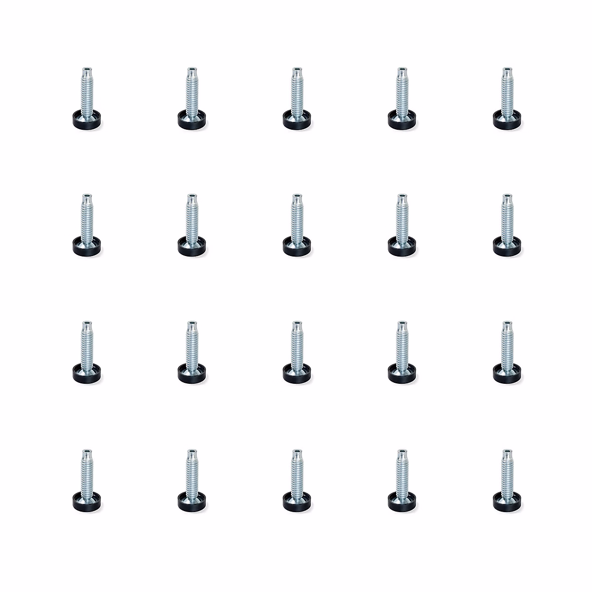 Emuca Lot de 20 pieds de nivellement pour meubles – réglage interne, M10, diamètre 23mm, hauteur 46mm, Acier et Plastique