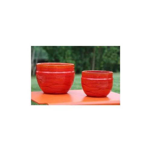 Déco extérieur:Pot austral de 4,5 L en terre émaillée coloris orange Ø 20 x 16 cm