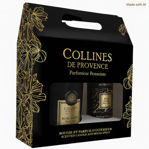 Pour votre espace vert：Coffret bougie et parfum intérieur senteur rose noire Collines de Provence - 180 g + 100 ml