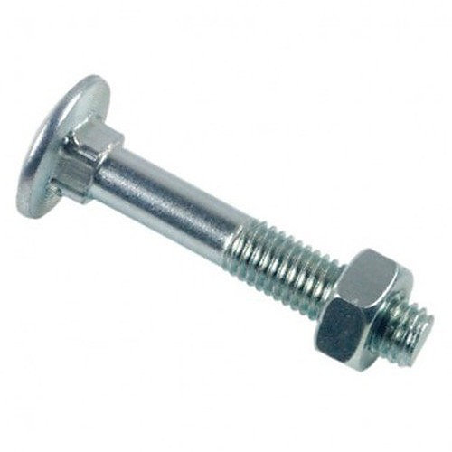 Boulon TRCC M10x160 tête ronde collet carré zingué blanc | boîte de 25 – avec écrous
