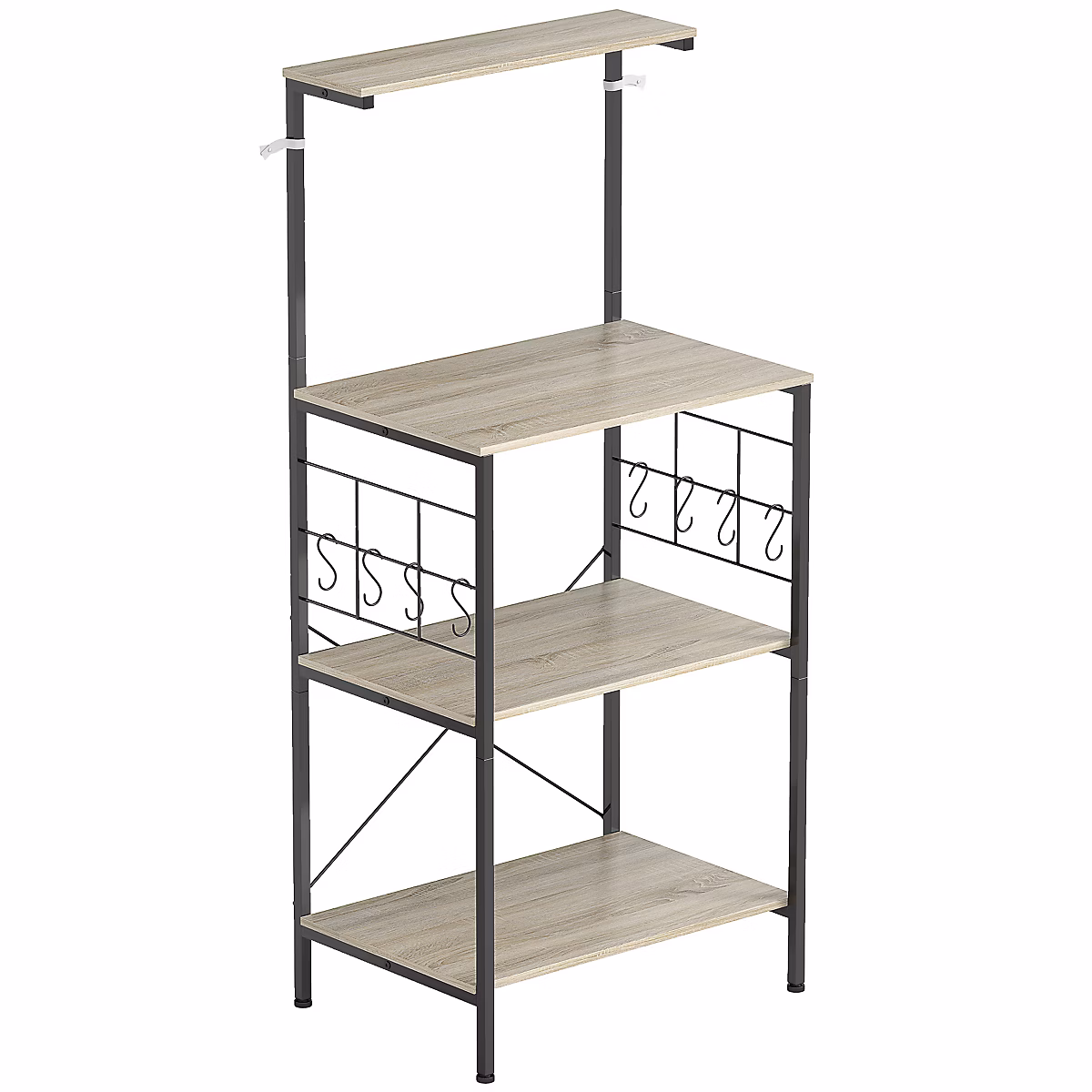 Étagère micro – ondes 8 crochets 4 étagères dim. 60 x 42 x 134, 5 cm métal noir effet bois clair