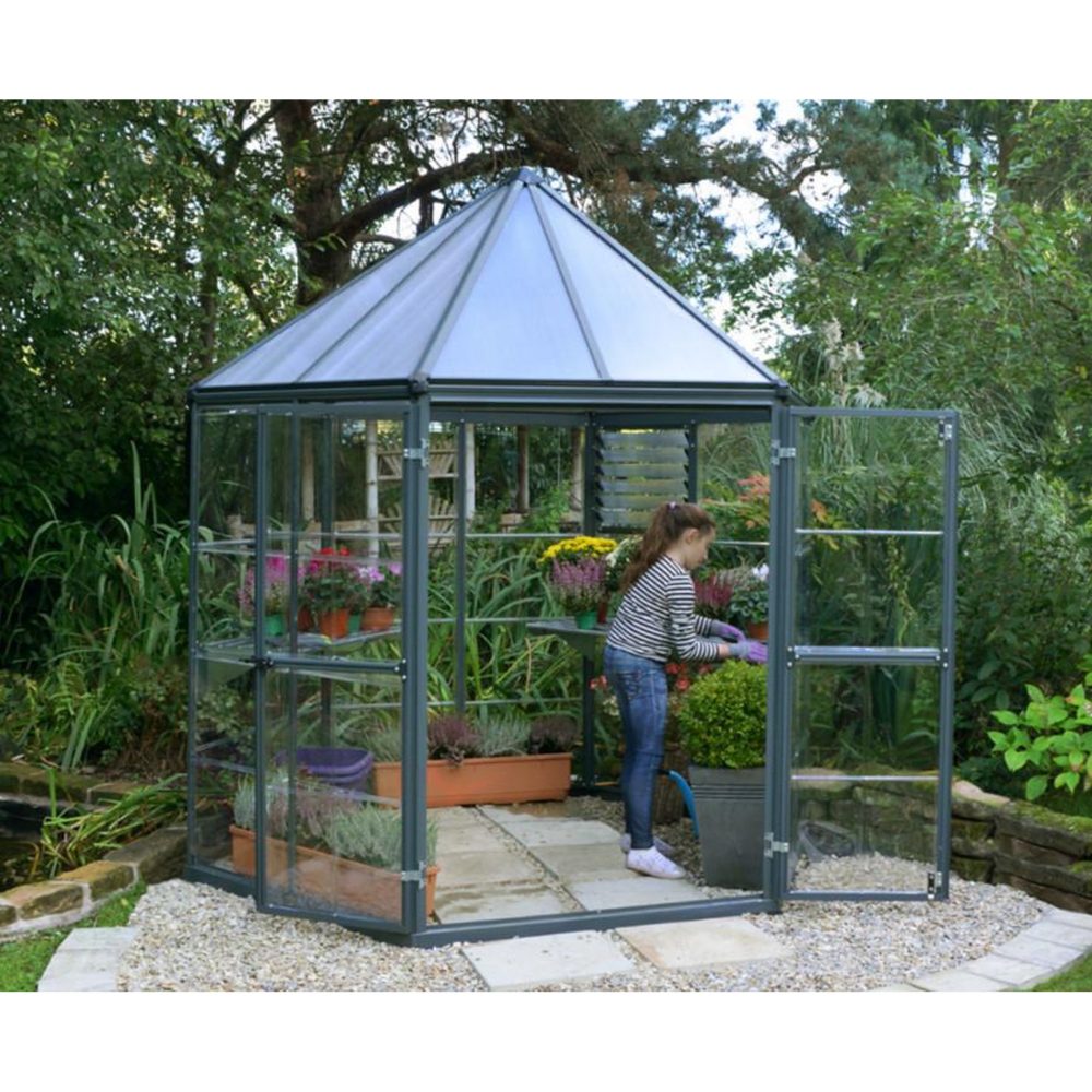 Palram Serre de jardin hexagonale 3.8m² gris - 704053
