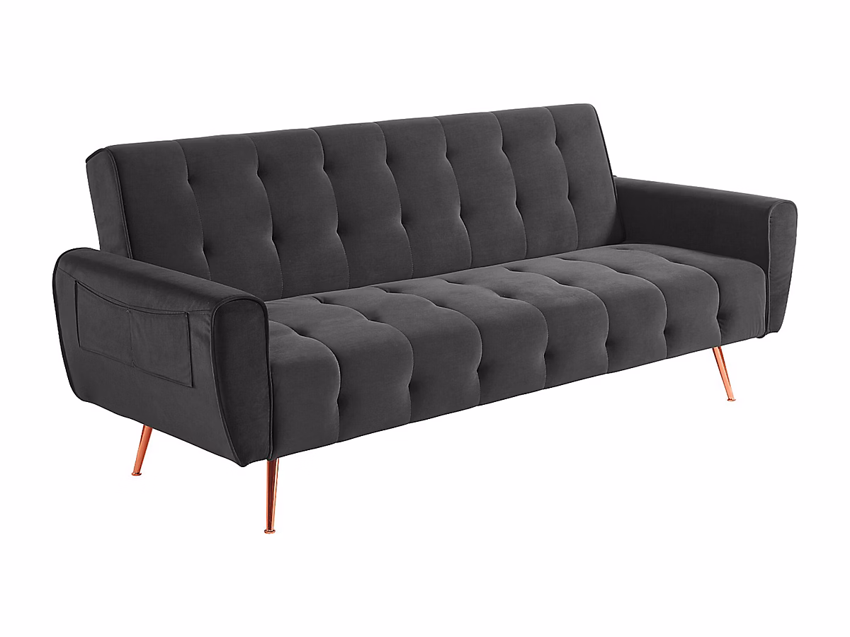 Canapé 3 places convertible clic – clac en velours POLANI, Anthracite