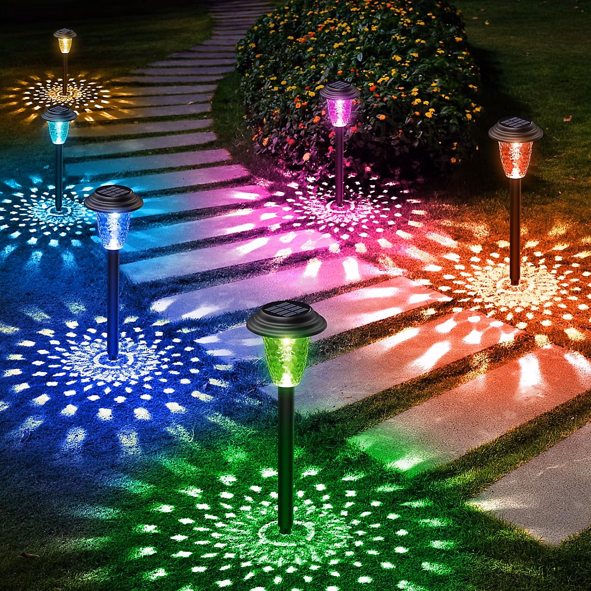 Luminaire et éclairage extérieur – 8x Lampes Solaires Exterieures LED Lumiere Blanche Chaude et Multicolore Etanches pour Jardin Pelouse Allee Terrasse