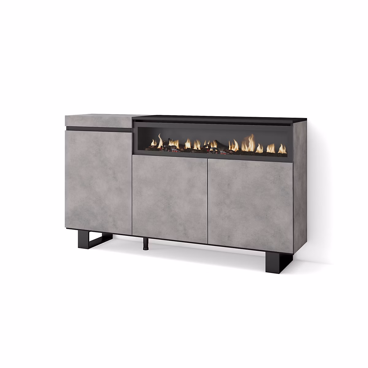 Buffet 150 × 35 × 87cm feu led sans chaleur couleur gris ciment