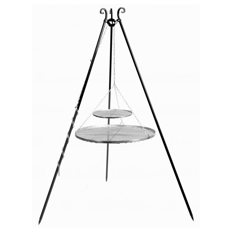 Barbecue trépied 180 cm - 2 grilles inox pour des grillades en famille
