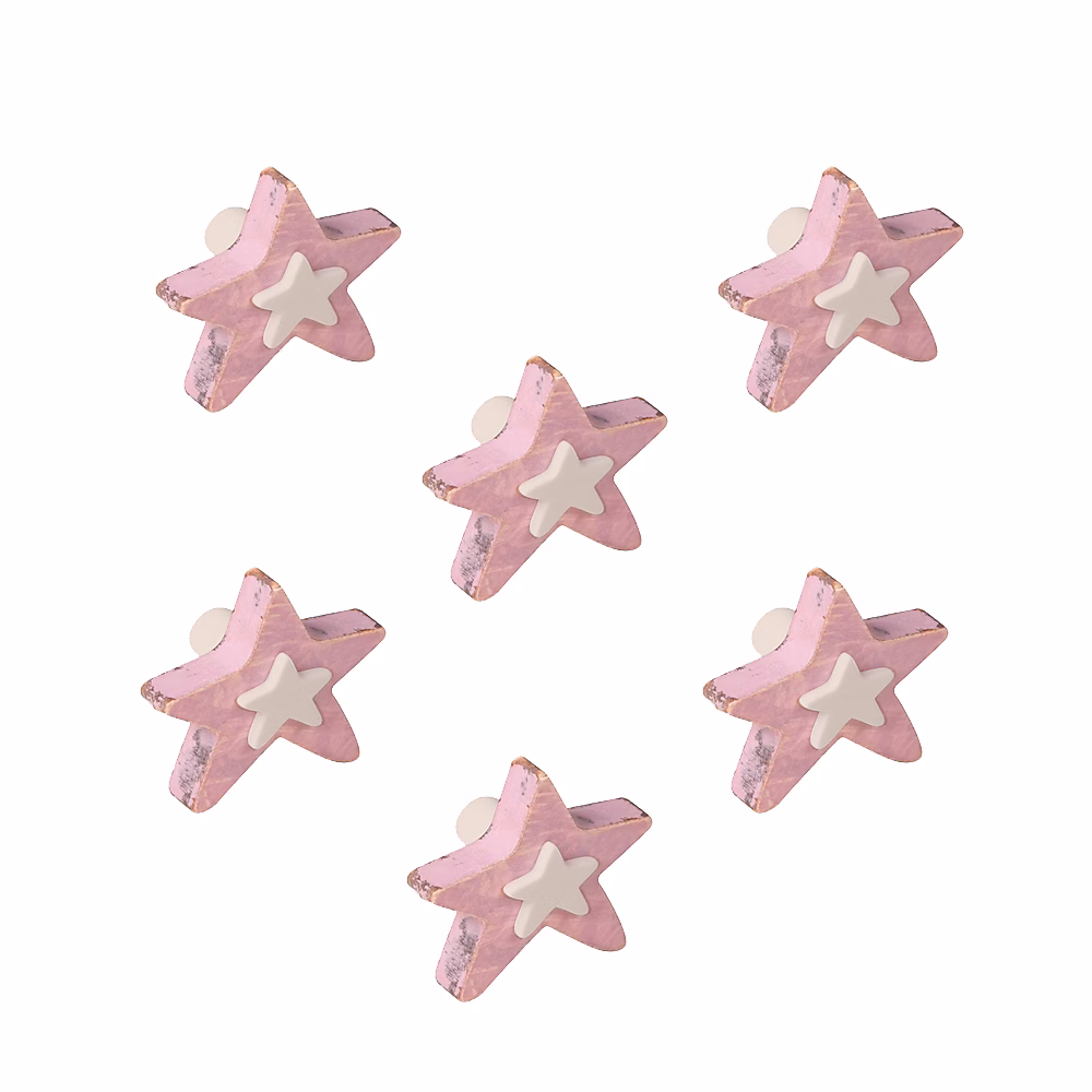 6 Un. bouton poignées de meuble pour bébé étoile bois rose SHABBY CHIC 60 × 54MM pour tiroir commode et armoire