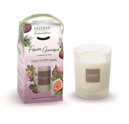 Maison & extérieur：Bougie initiale parfumée Esteban en verre transparent senteur Figuier garrigue - 180 g