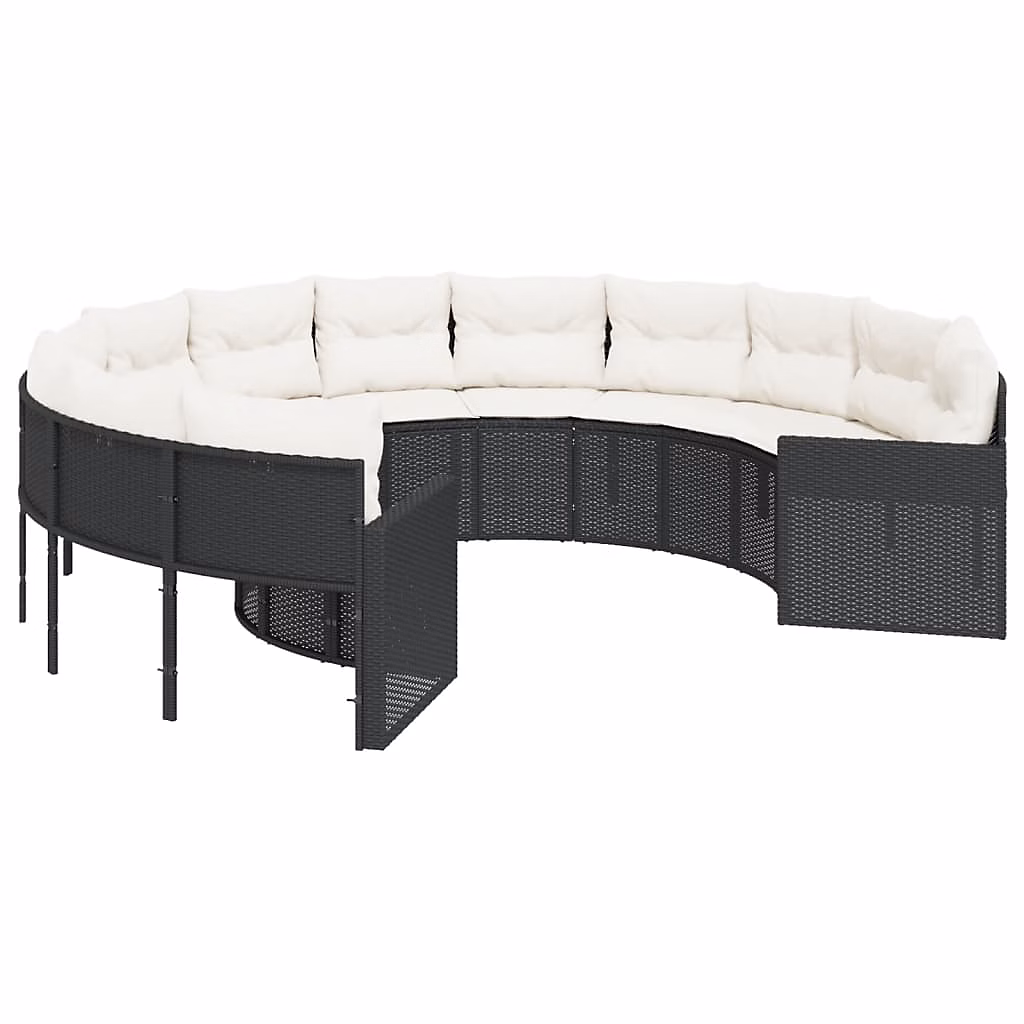 Canapé de jardin avec coussins rond noir résine tressée vidaXL – Réf. CHITDJEIO6287440871