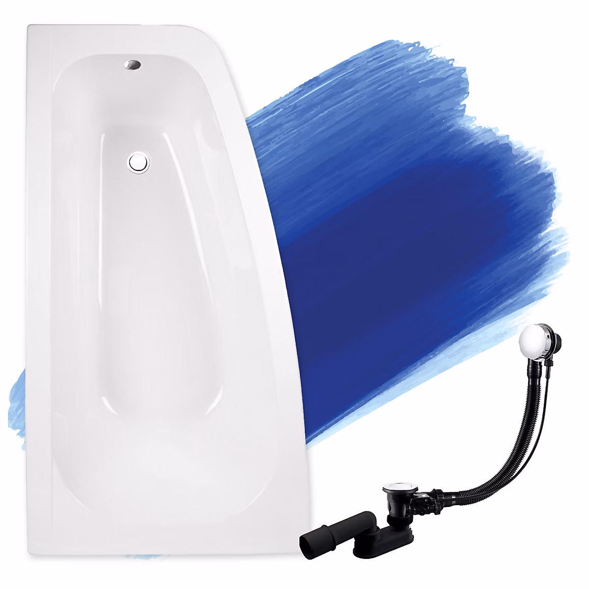Baignoire asymétrique 150 x 80 Gauche LUNA acrylique blanc – sans Habillage + Pieds + Vidage à chromé