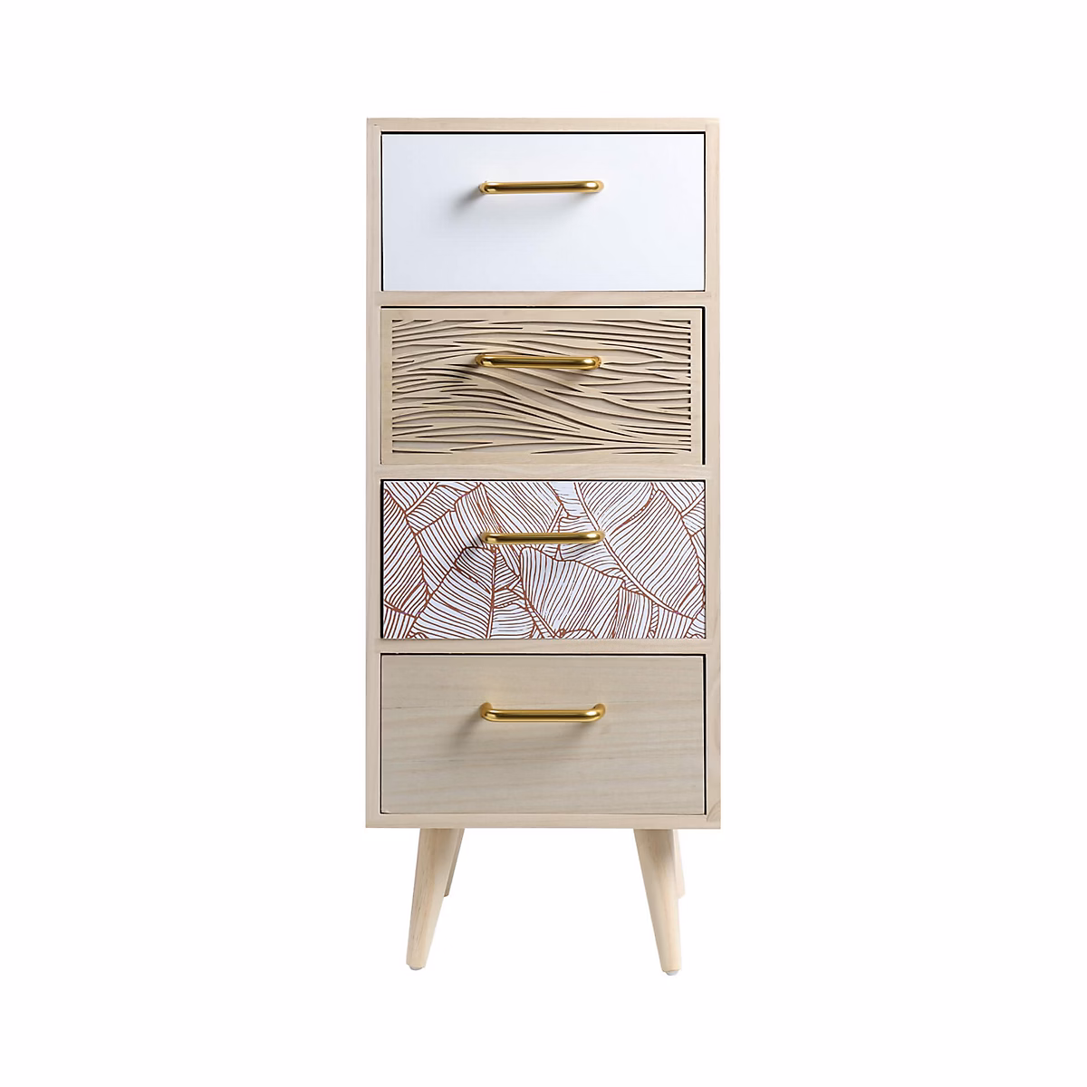 Meuble – Commode Etroite en Bois avec 4 Tiroirs Style Bohème