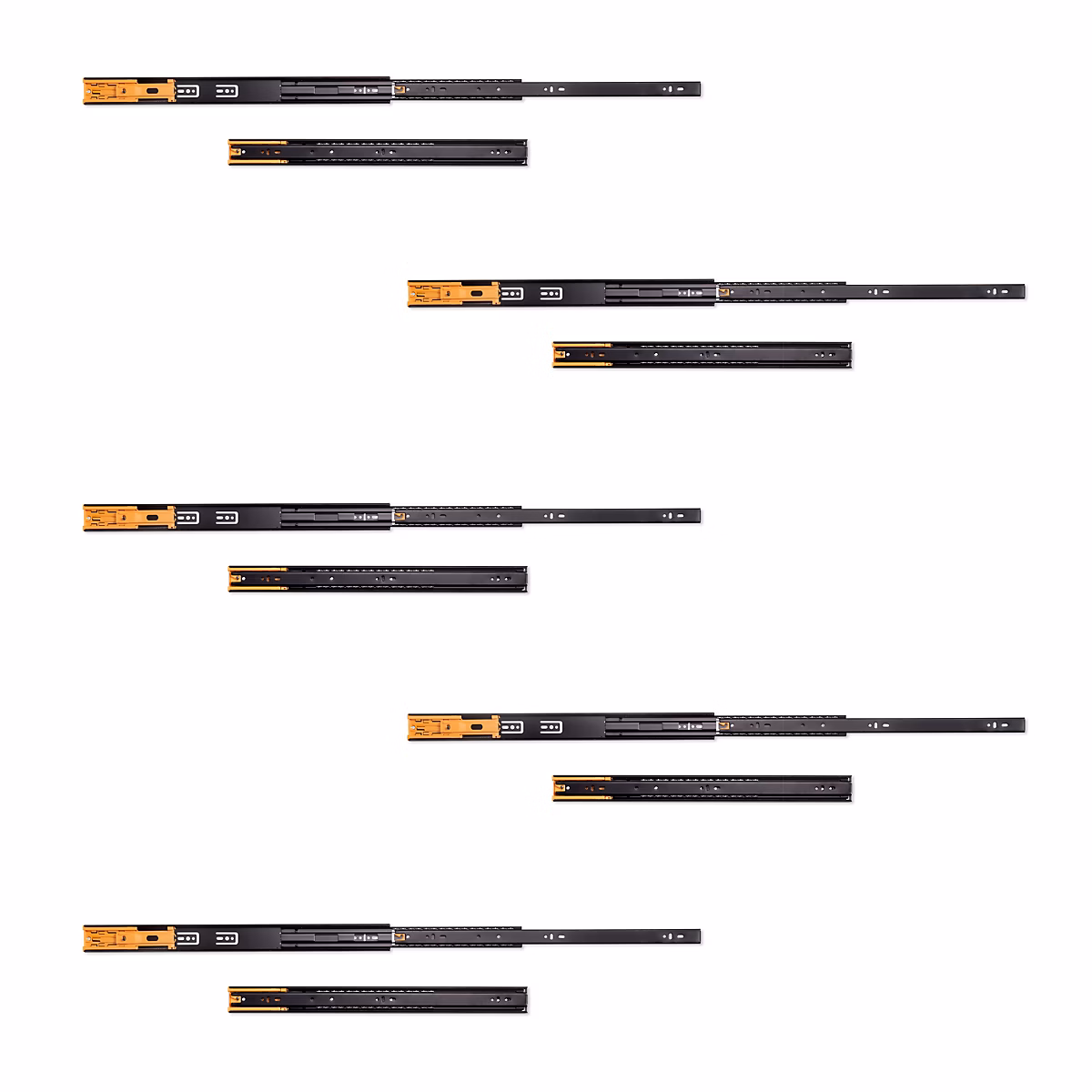 Emuca jeux de Coulisses pour tiroirs – roulement à billes, hauteur 45mm, profondeur 500mm, sortie totale, fermeture, lot de 5