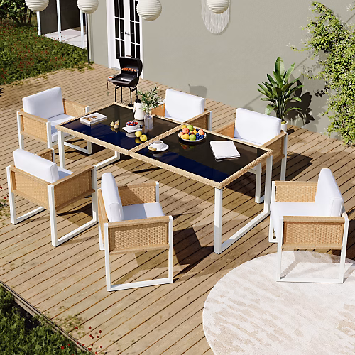 Ensemble de salle à manger de jardin 6 places | 6 fauteuils – 1 table – structure en fer galvanisé – beige
