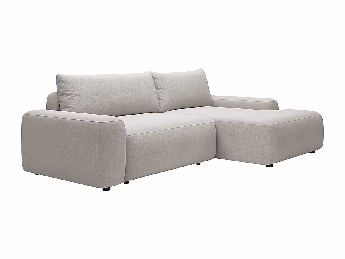 Canapé d'angle droit convertible en tissu texturé gris clair DAVISO – Réf. SZXYPRTUH3834079443