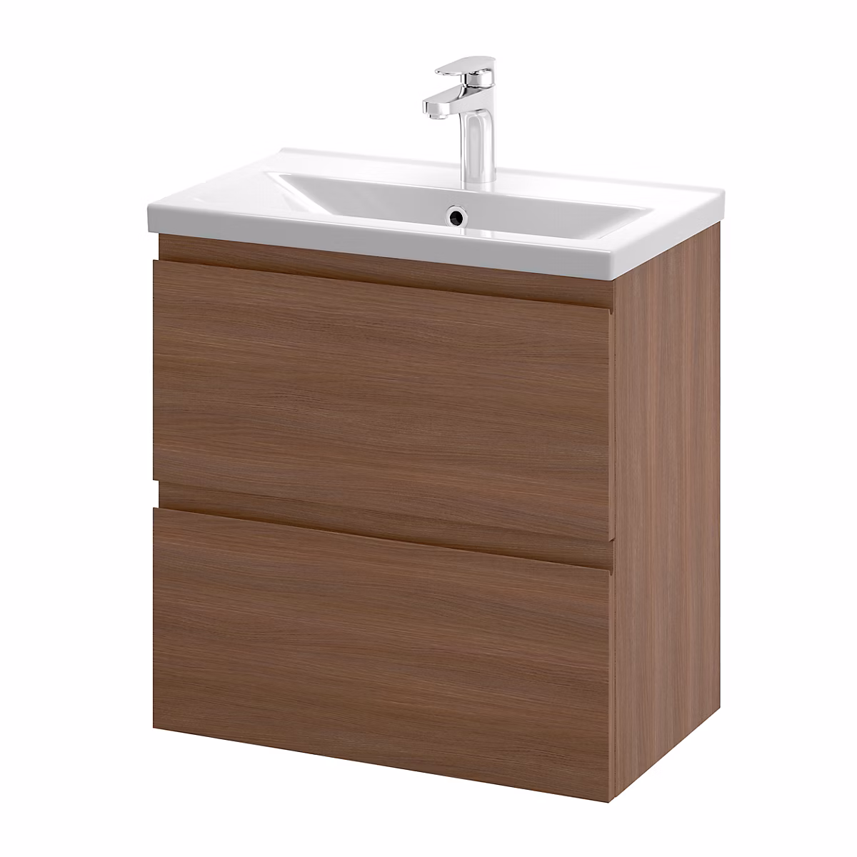 Meuble sous vasque suspendu effet chêne foncé l.60 cm 2 tiroirs Imandra + plan vasque faible profondeur blanc céramique Nira – GoodHome