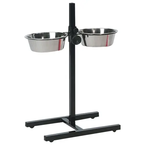 Jardin en extérieur：Support porte gamelles pour chien coloris noir et argent en H double Flamingo Otis - Taille M 2 x 2,5 L