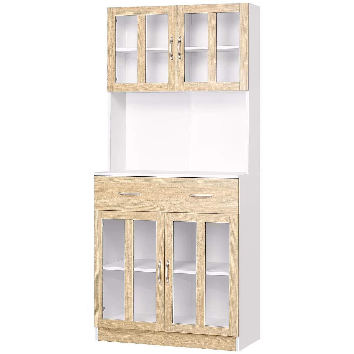 Meuble – Buffet Haut de Cuisine Multi Rangement 4 Portes et Tiroir Coulissant