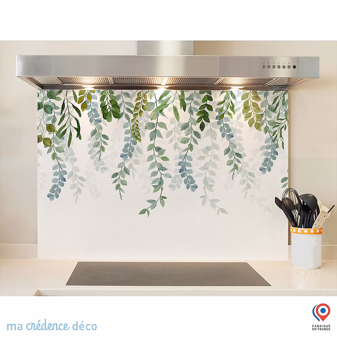 Crédence cuisine fond de hotte Dessin Végétation 8 – Verre trempé, L 70 cm x H 60 cm, MaCrédenceDéco