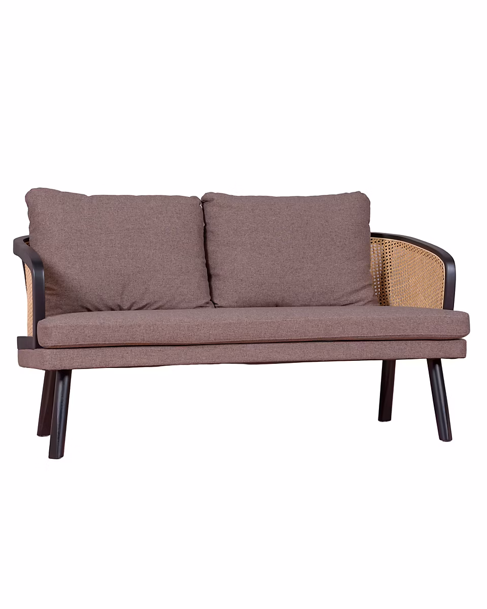 Canapé rétro vintage en rotin naturel et coussin en coton – Leeds | Nest Dream