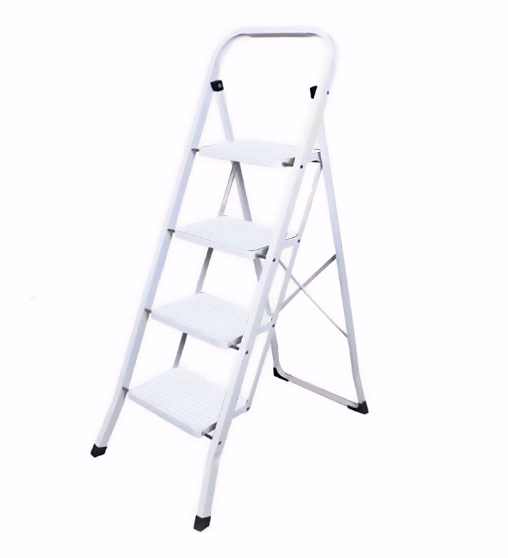 Escabeau, marche pied, échelle et échafaudage – Escabeau 4 marches Echelle pliable en acier blanc 150 kg