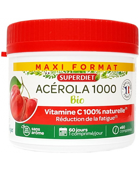 Super Diet Acérola Bio 1000 Vitamine C maxi pot 60 comprimés