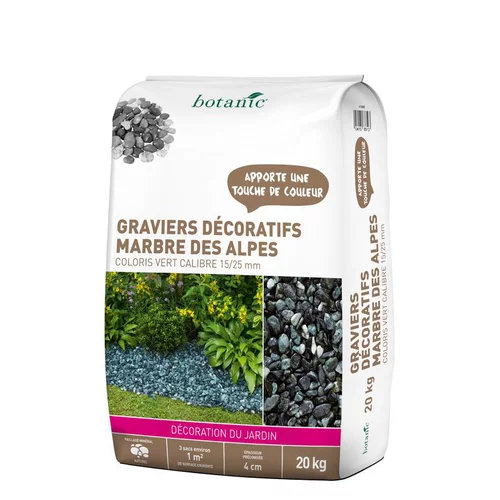 Extérieur équipement：Graviers de marbre des Alpes vert calibre 15 à 25 mm en sac de 20 kg
