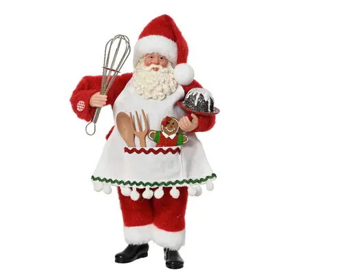 Pour compléter vos extérieurs：Père Noël cuisinier rouge en plastique avec tablier et fouet - 16 x 11 x 28 cm