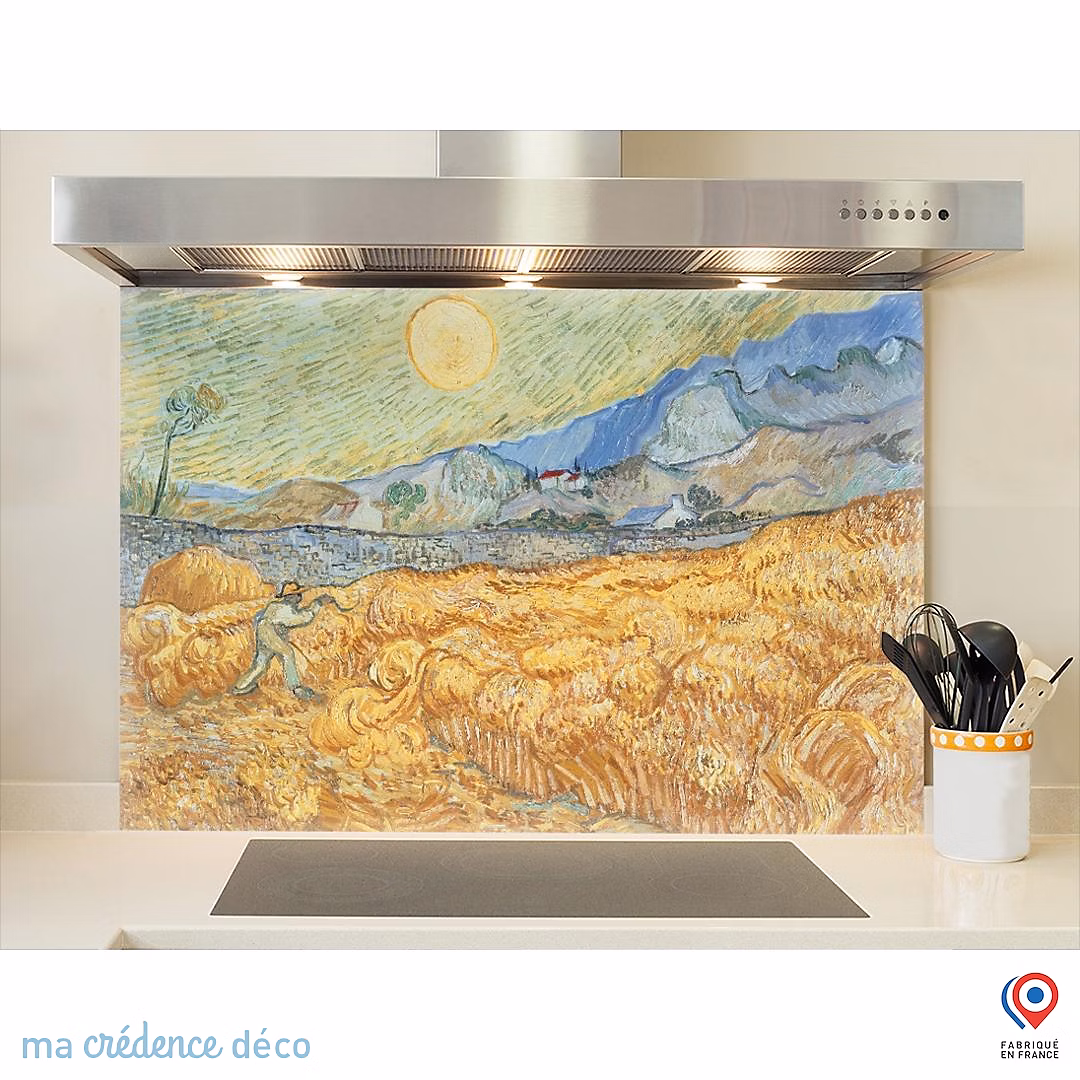 Crédence cuisine fond de hotte Vincent Van Gogh – La récolte | Verre trempé | L 60 cm x H 45 cm | MaCrédenceDéco