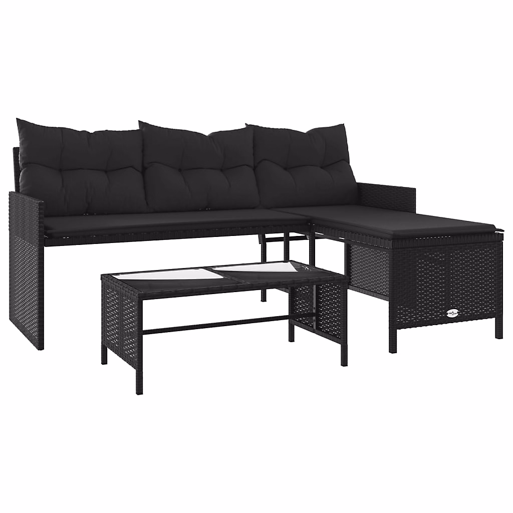 Canapé de jardin avec table et coussins en forme de L noir vidaXL – Réf. LIKUXAQGX5888914265
