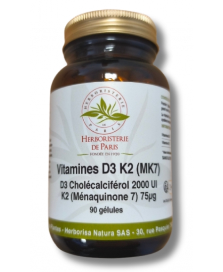 Herboristerie de Paris Vitamine D3 2000UI Vitamine K2 90 gélules