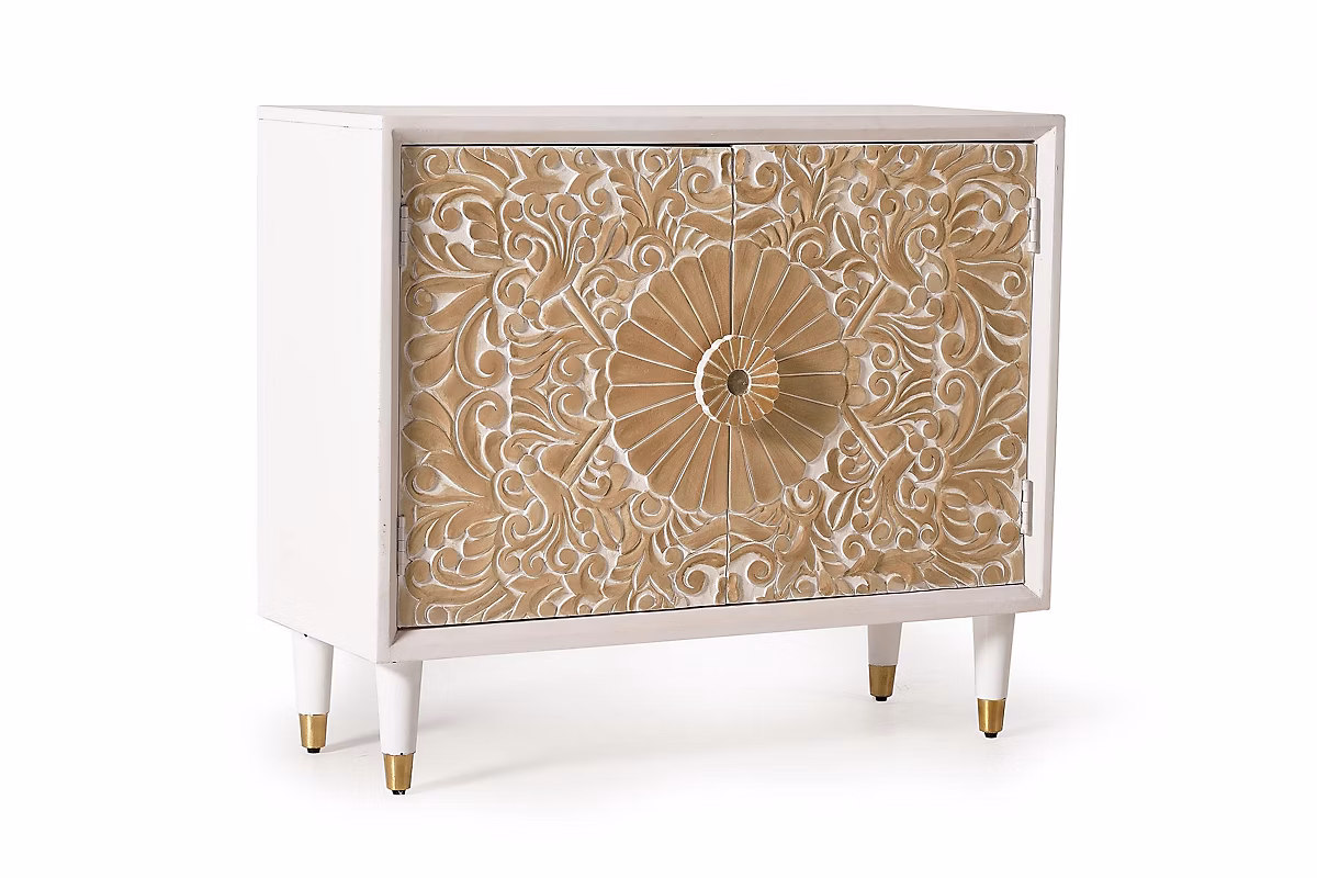 Buffet en bois de manguier blanc et détails dorés – Réf. HGDWFELFO5141093672